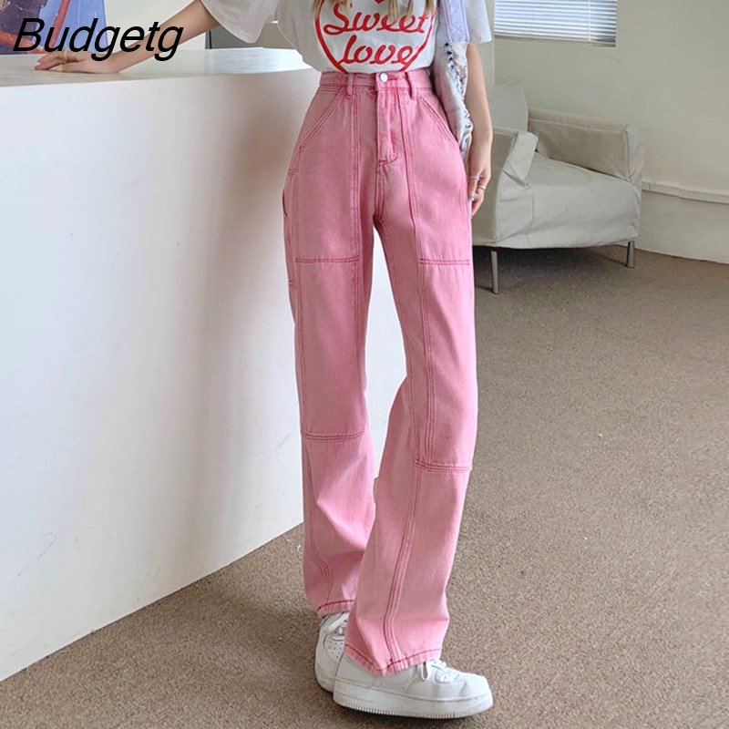 Budgetg Woman's Jeans High Waist Summer Wide Leg Denim Trouser Baggy Streetwear Design Ladies Vintage Straight Jean Pants Oversized