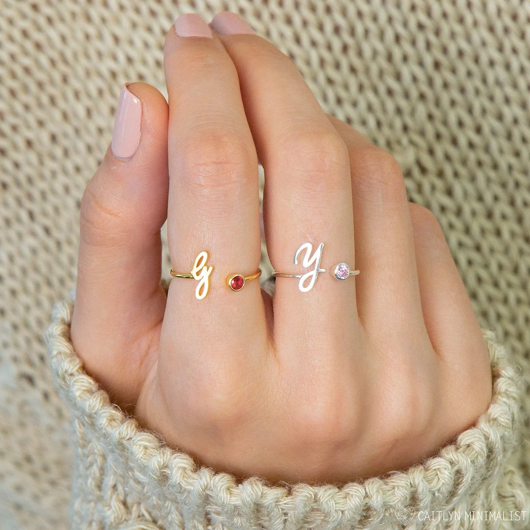 Initial Birthstone Ring-Personalized Gifts