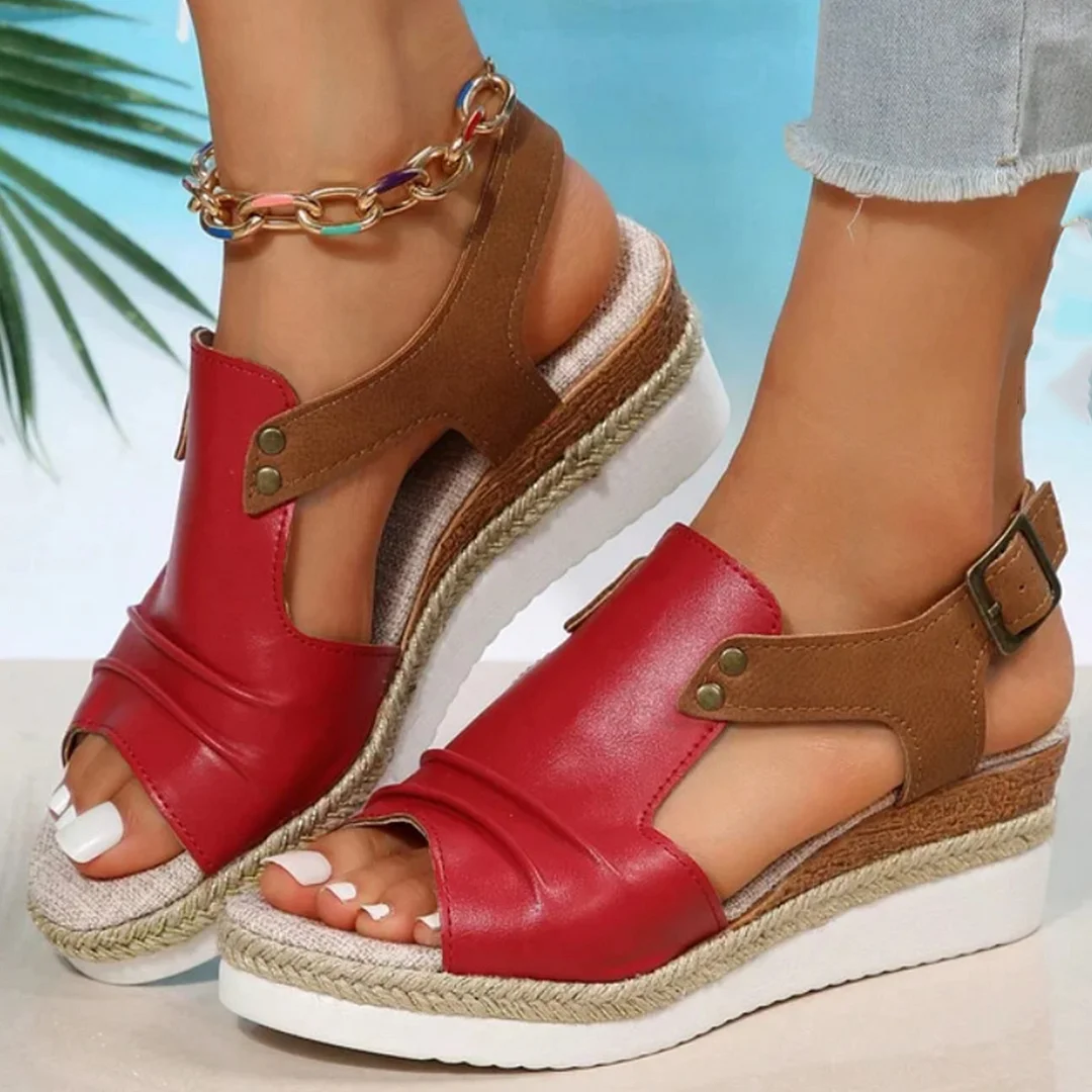 Smiledeer Summer New Flat Wedge Fish Mouth Leisure Sandals for Women