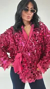 Women's Elegant Deep V-Neck Sequin Patchwork Jacket Coat