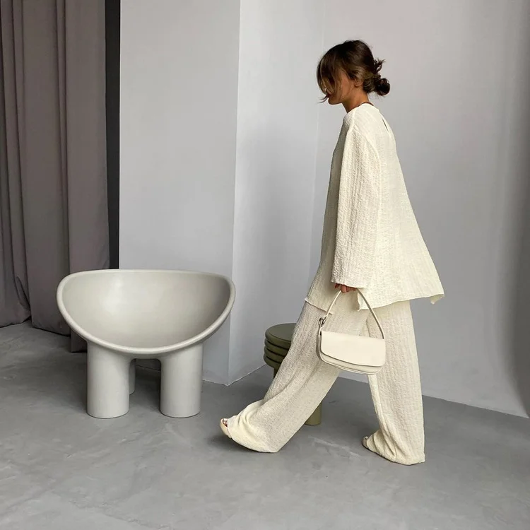 Churchf Churchf Spring 2023 Women's Long-Sleeved Round Collar Slacks Temperament Commuter Stitching Crepe Casual Suit