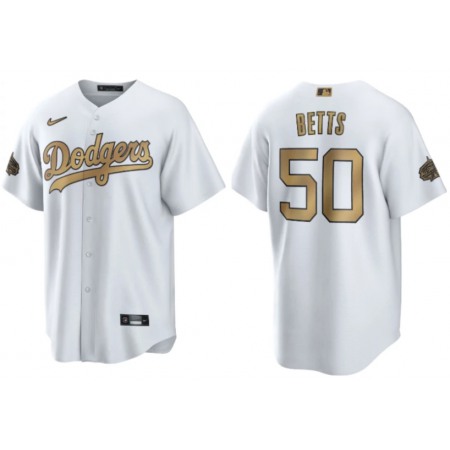 Men's Los Angeles Dodgers #50 Mookie Betts 2022 All-Star White Cool Base Stitched Baseball Jersey WE0O