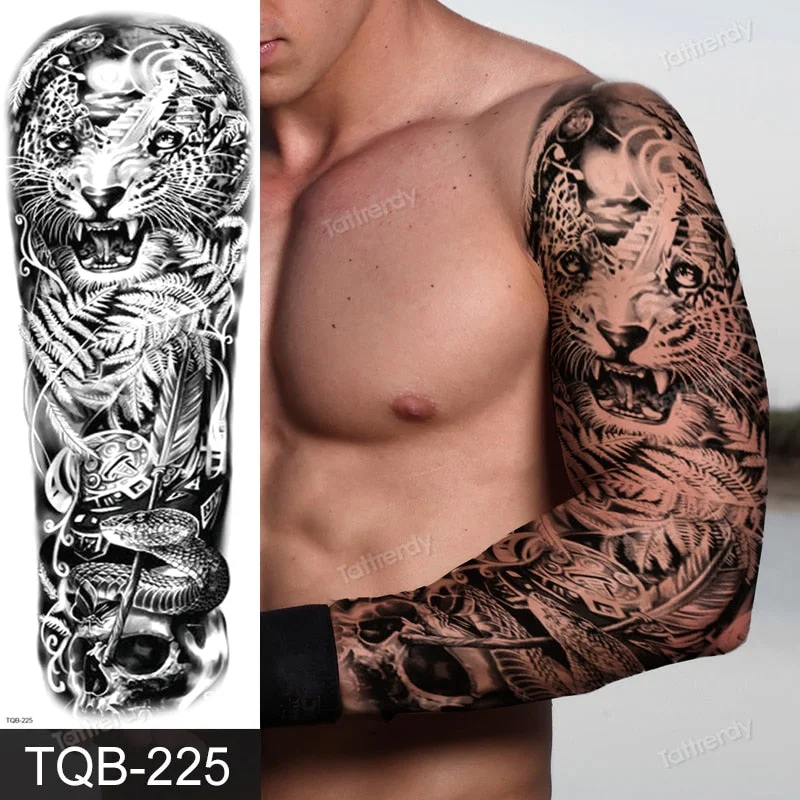 fake tattoo man boy black geometric temporary tattoo machine mechanical fake henna tattoo sticker large big size body art decal