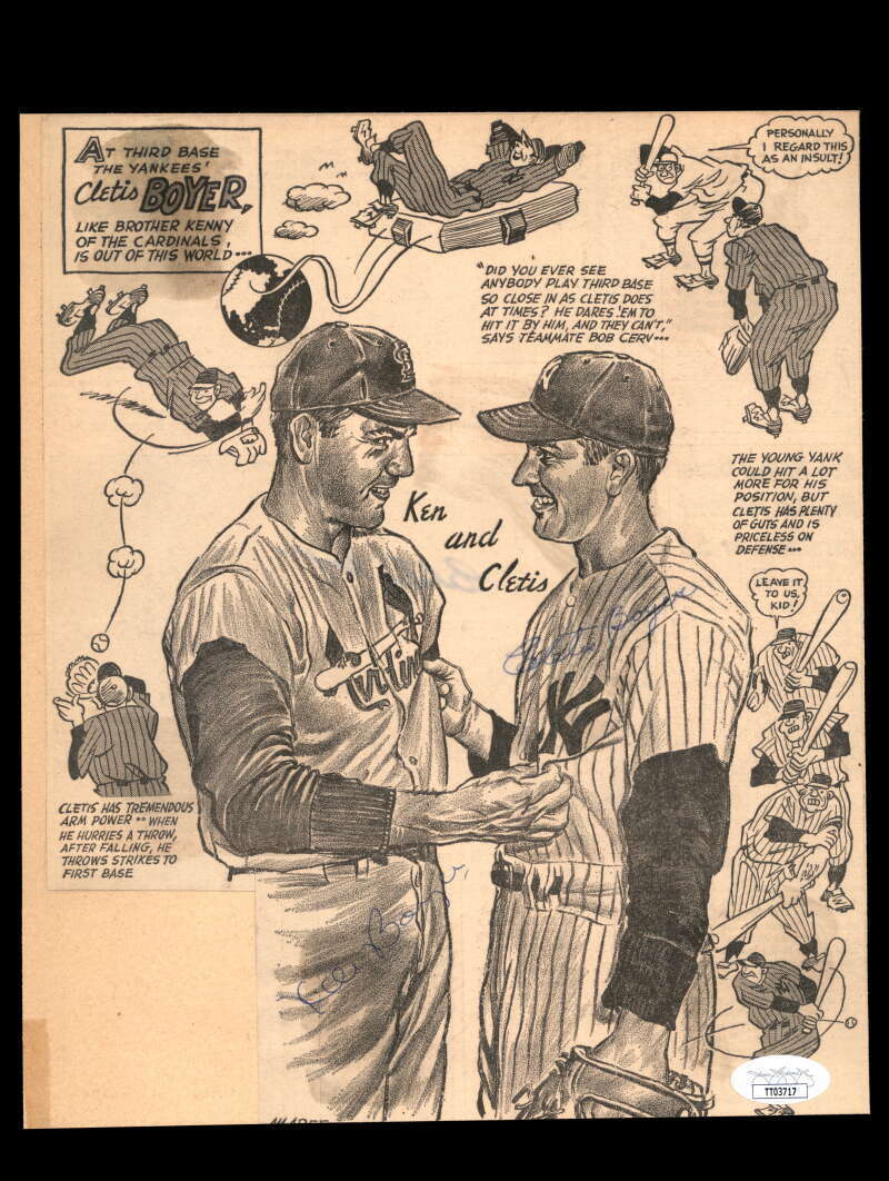 Ken And Clete Boyer JSA Signed 8x10 Photo Poster painting 1960`s Cartoon Page Autograph