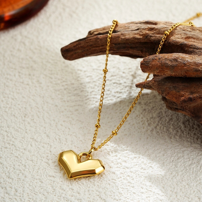 Romantic Solid Color Heart Shape 304 Stainless Steel Pendant Necklace