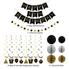 Birthday Decorations, Happy Birthday Banner with Honeycomb Ball, Gift Hanging Swirl Streamer, Circle Dot Garland - Happy Birthday Party Decorations for Men Women Boys Girls (Black & Gold, 50th)