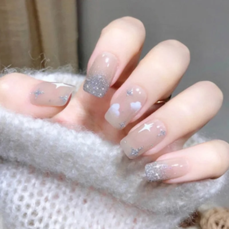 24pcs Multi-type Wear Short Paragraph Long Paragraph Fashion Manicure False Nails Full Cover Wearable Coffin Fake Nail Ballerina-Nail Inspo