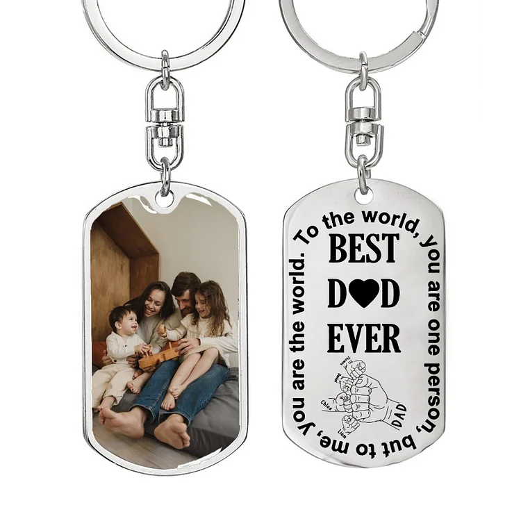 Best Dad Ever Keychain Custom Photo and 4 Names Family Keychain