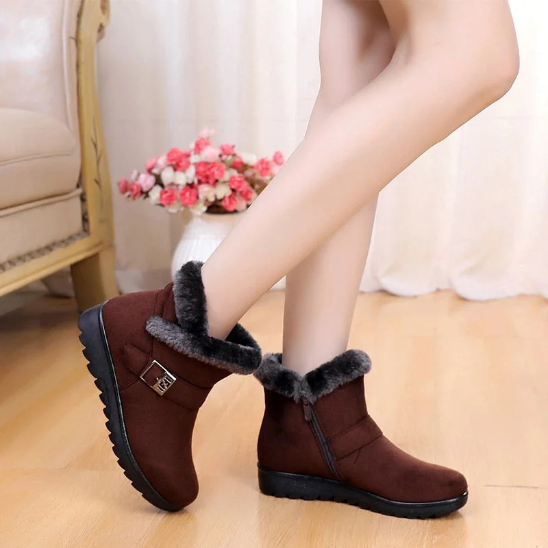 Womens Winter Ankle Boots Snow Boots Short Fur Plush Winter Boots For Women Shoes Ladies Suede Zip Shoes Female Plus Size 43