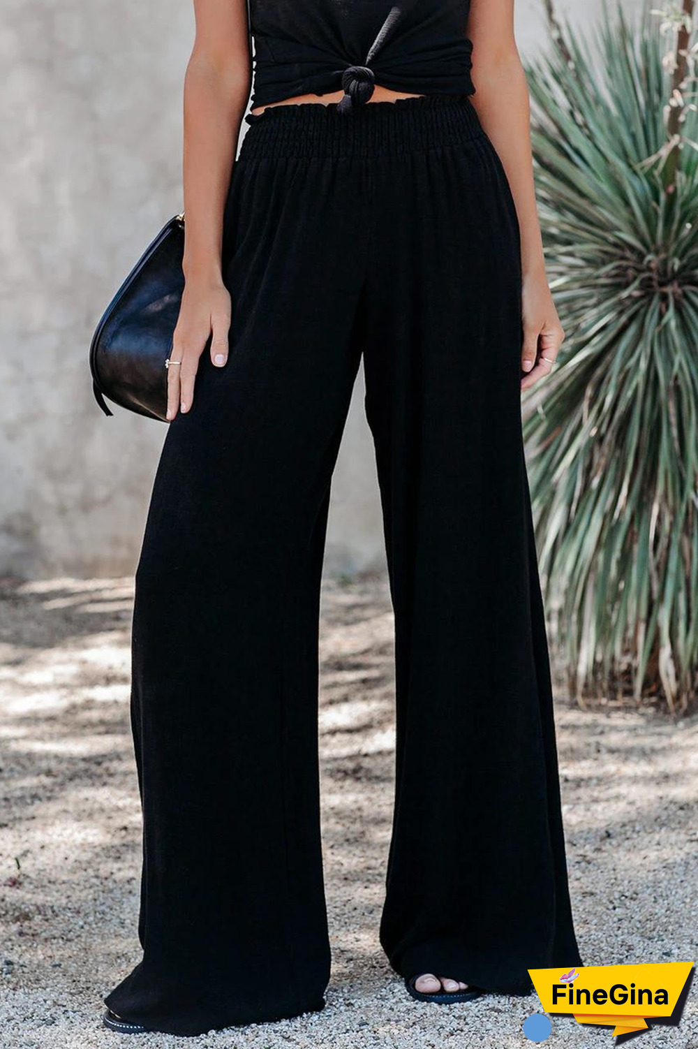 High Waist Pleated Wide Leg Casual Pants