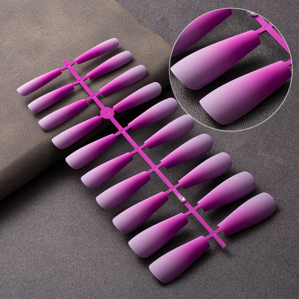 20 Pcs Matte Gradient Design False Nails Long Coffin Fake Nails Full Cover Nail Art Tips Nails Press On Nails With Jelly Glue-Nail Inspo