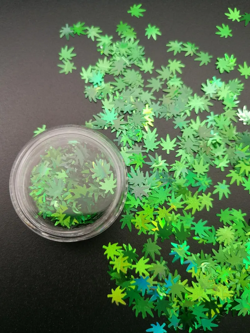 Gold Silver Glitter Nail Foil Sticker Adhesive Transfer Paillette Flake Full Cover Weed Leaf Decal Decor Decoration Manicure