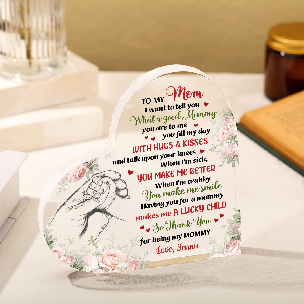 To My Mum/Mom Personalised Name Acrylic Heart Keepsake Holding Hands Ornaments -  I Want to Tell You What a Good Mummy You Are to Me-Jessemade AU