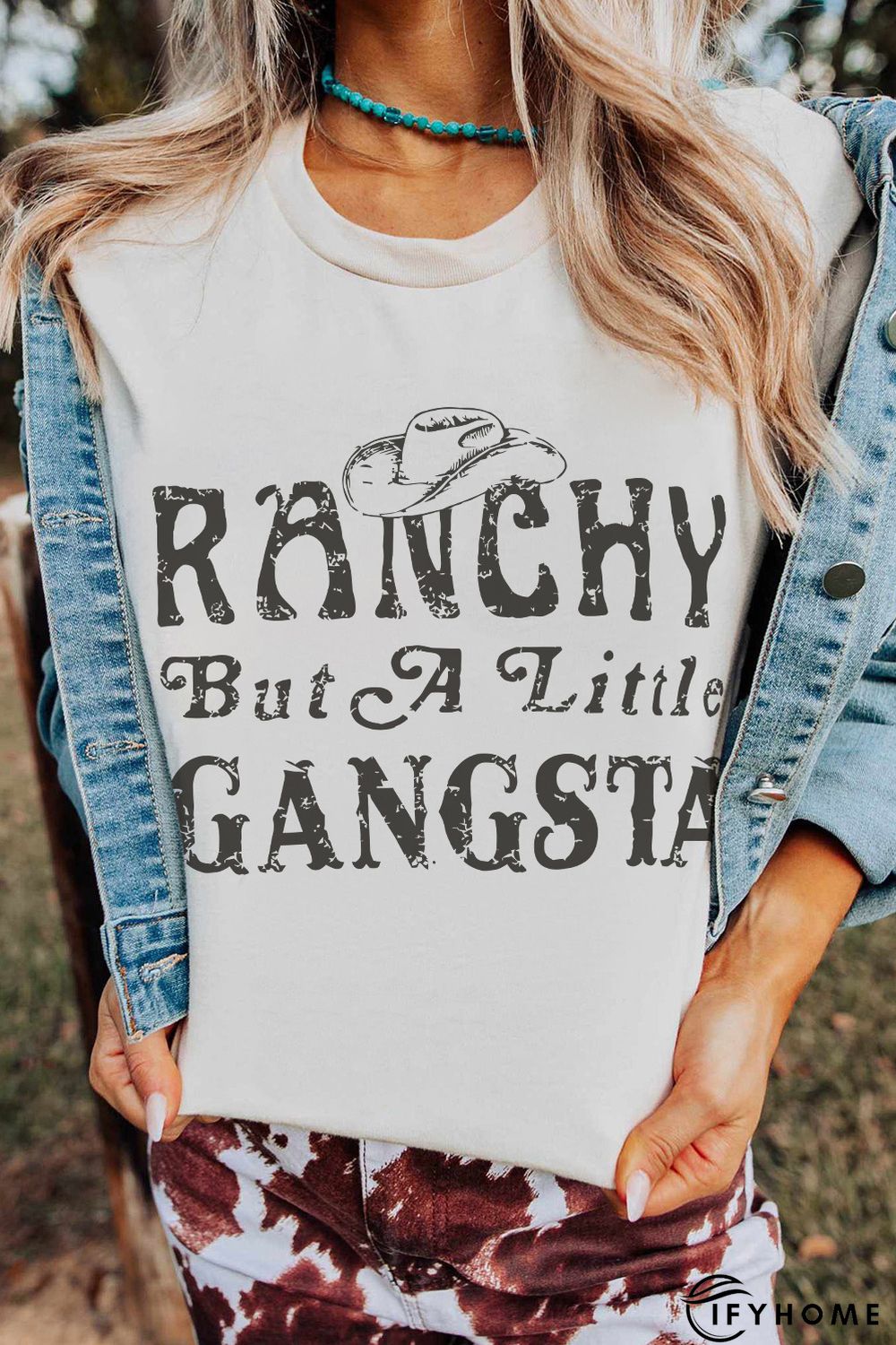 White Western Slogan Letter Print Short Sleeve T Shirt | IFYHOME