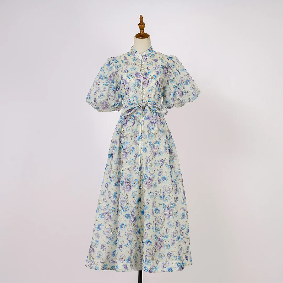 Nigikala Nigikala Court Style High Design Feeling Heavy Industry Nail Drill Short Sleeve Single Buckle Dress + Sling