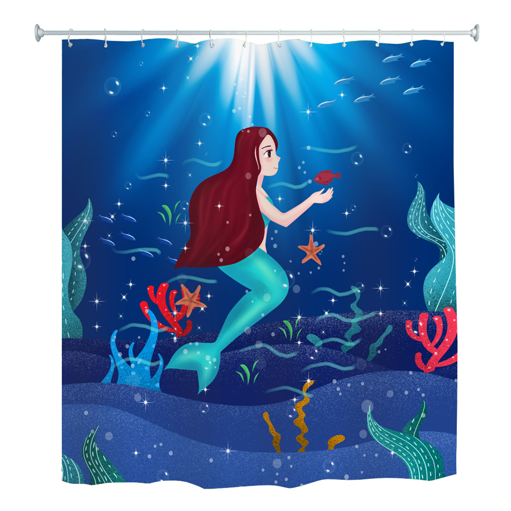 

Waterproof Shower Curtain Beauty Fish Print Bathing Cover with 12 Hooks (G, 501 Original