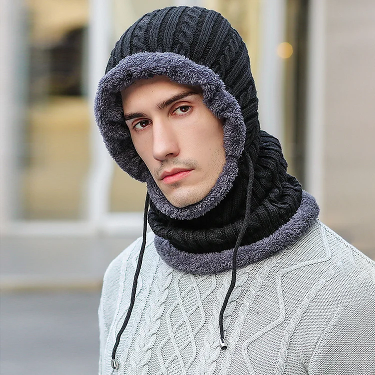 BrosWear Fleece Knit Pullover Twist One Piece Scarf Hat