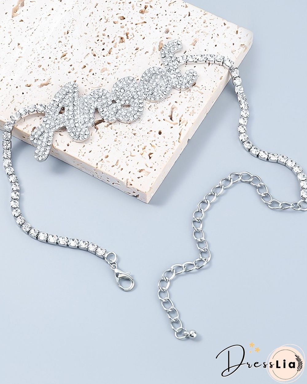 1PCS Letter Shaped Allover Studded Choker Necklace