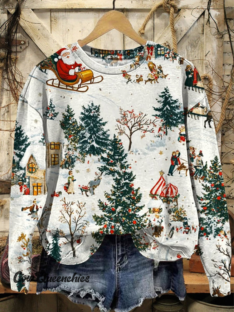 Winter Christmas Art Print Casual Sweatshirt Multicolor / S
