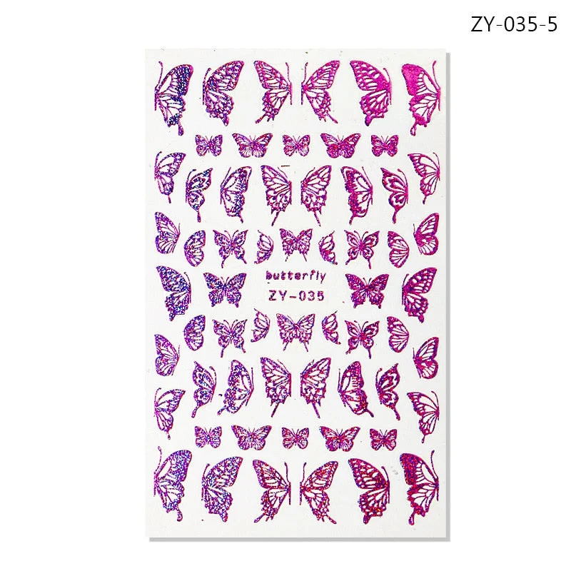 NEW Holographic 3D Laser Butterfly Nail Art Stickers Gold Silver Nail Adhesive Sliders Decals Laser Sticker Decor DIY Manicure-Nail Inspo