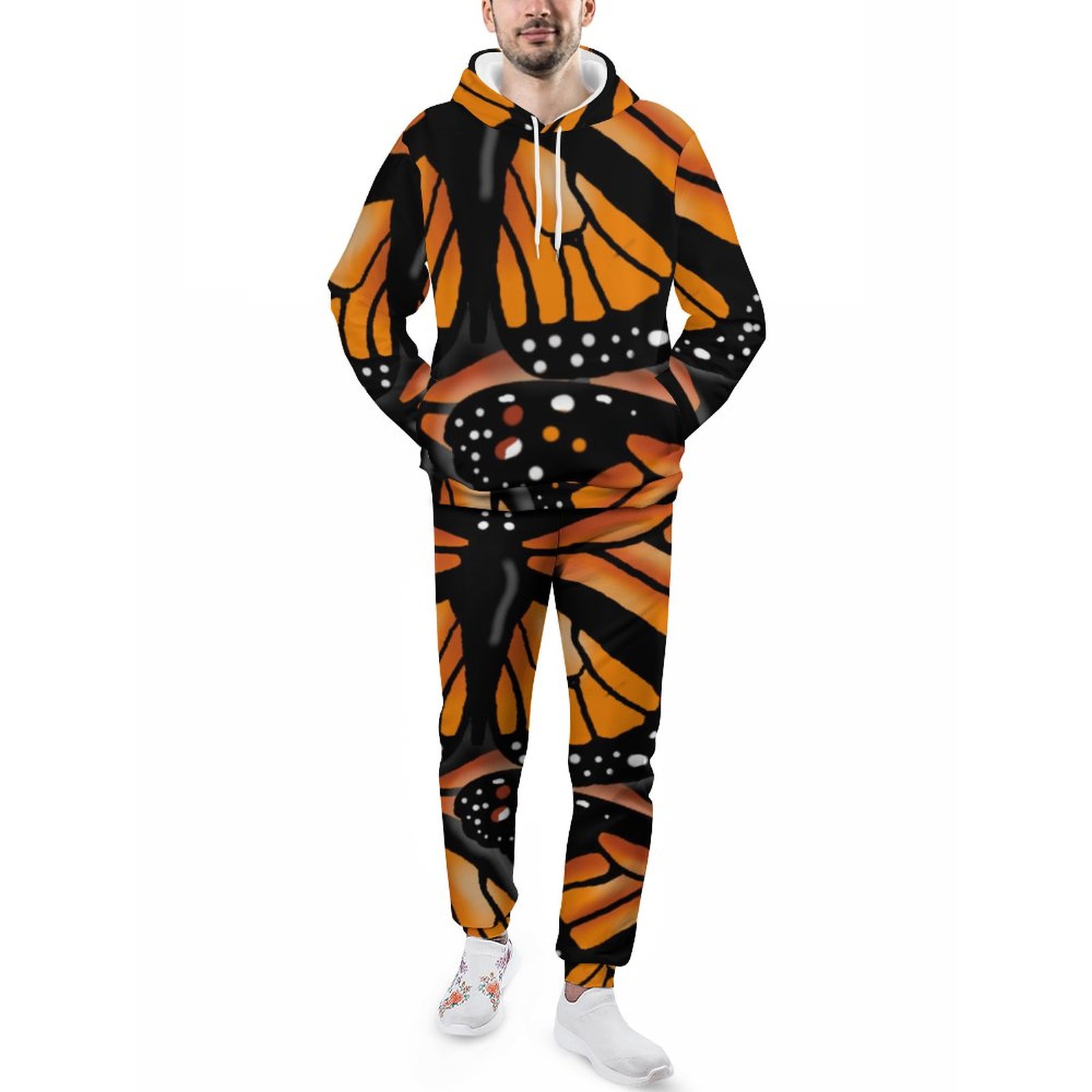 Monarch Butterfly Large Pattern By Slipperywindow Men's Sweatsuits Set Casual Athletic Pullover And Sweatpants Suit Outfit