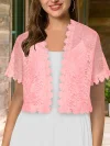 Contrast Lace Open Front Short Sleeve Cardigan for Women