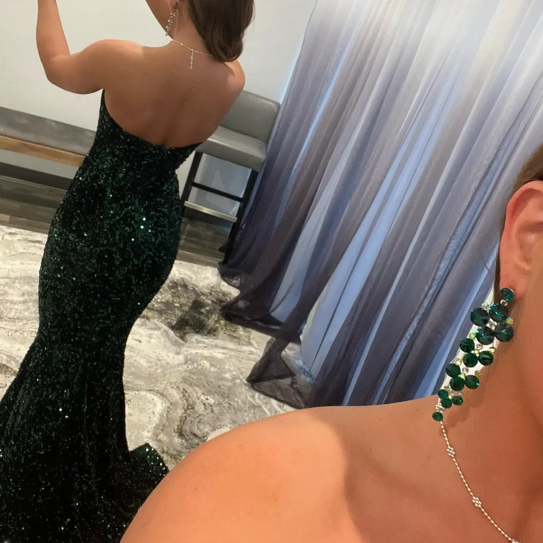 Dark Green Strapless Sequins Mermaid Evening Gown Sexy Prom Dress Y7971 main image 1