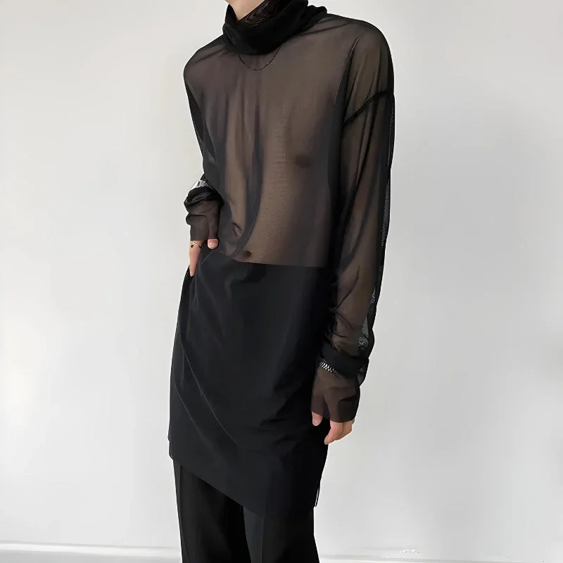 Brownm Mesh Turtle Neck Top