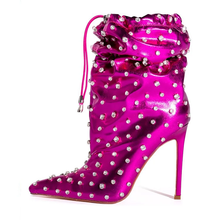 Elegant Rhinestone Calf High Stiletto Heel Boots Vdcoo