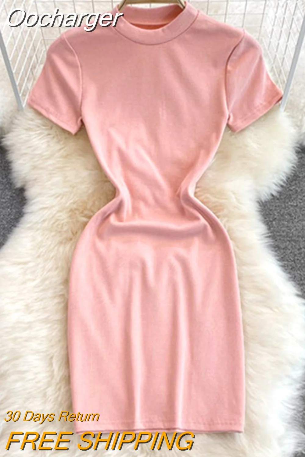 Oocharger 2023 Summer Robe Femme Korean Slim Fit Bodycon Dress O-neck Short Sleeve Knitted Vestidos Fashion Mini Dresses 27d984