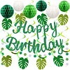 Birthday Decorations, NO DIY, Pre-Strung Happy Birthday Banner with Honeycomb Balls, Hanging Swirls, Circle Dots Garland, Happy Birthday Party Decorations for Women Men Boys Girls (Green)