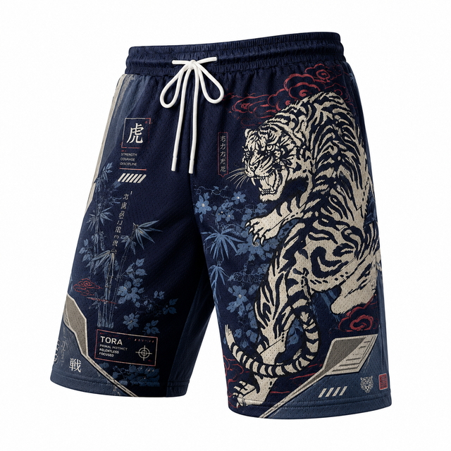 Techwear Navy Tiger Athletic Shorts
