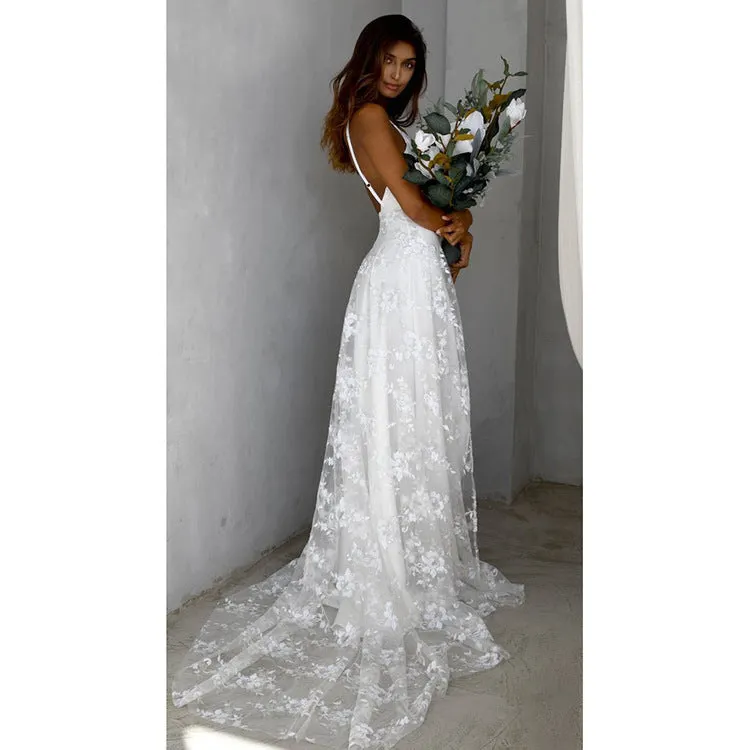 Brownm Sexy Sleeveless Lace Sling Long Dress