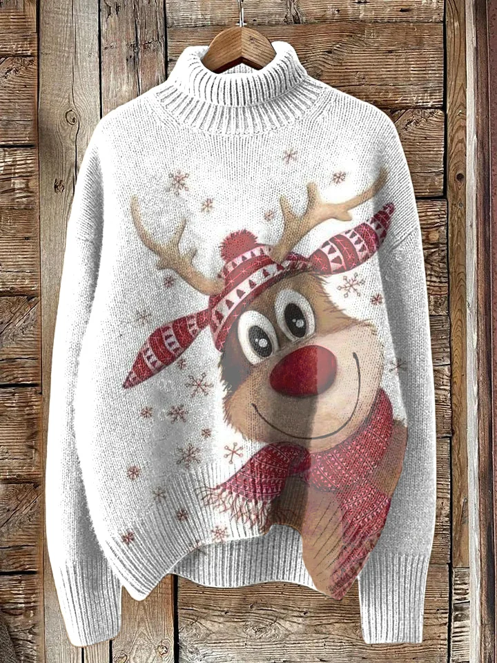 Women's Christmas Snowflake Reindeer Graphic Print Knit Sweatshirt