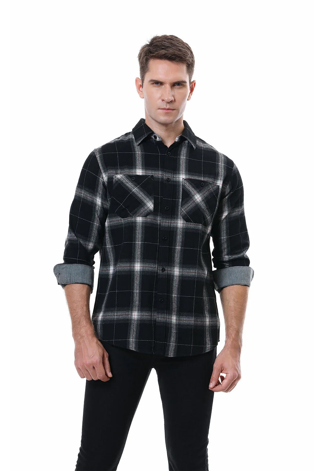 Men's Plaid Flannel Shirt Black/White Alex Vando Fashion