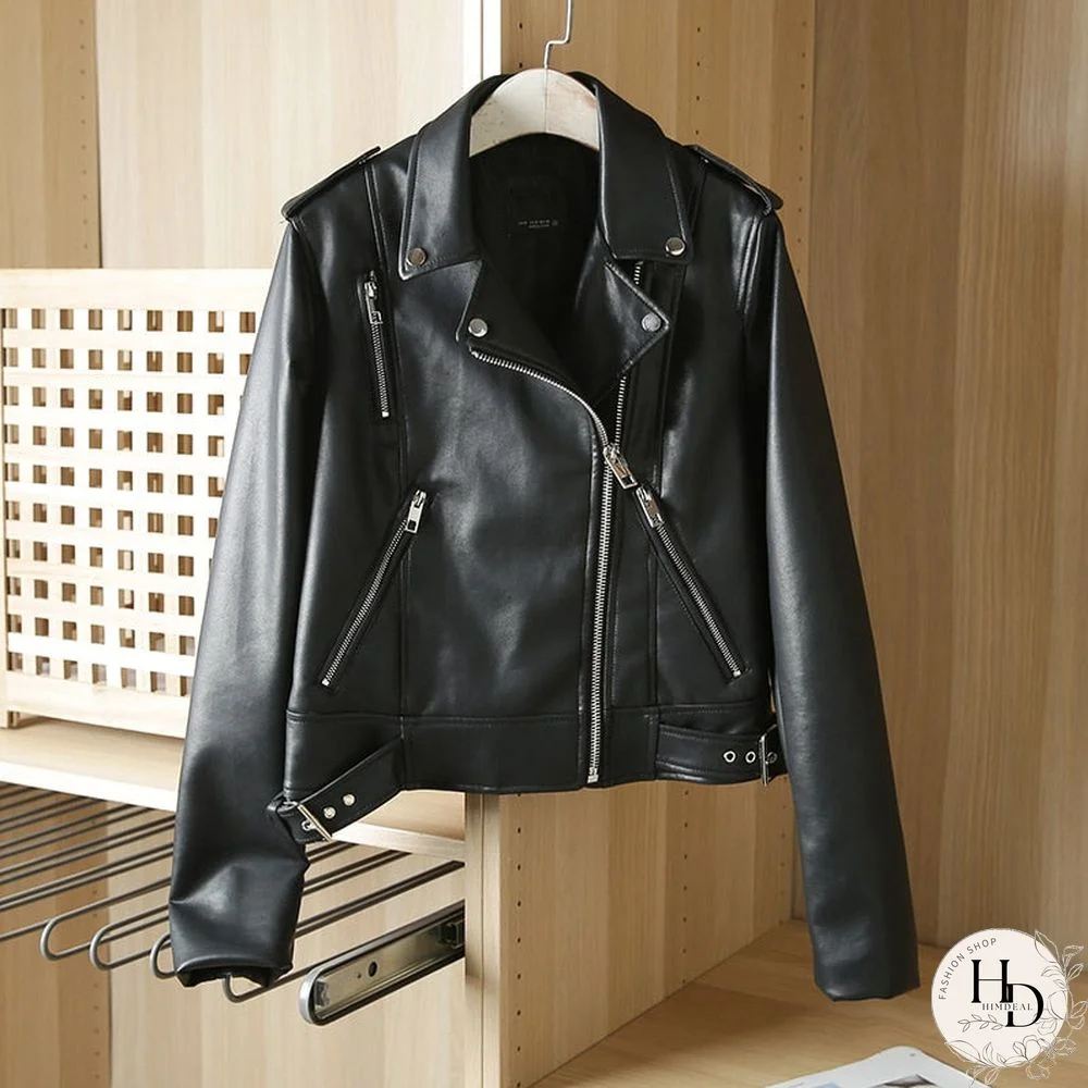 Spring Autumn Women Black Faux Leather Jacket Casual Zipper With Belt Biker Coat Female Casual Solid Short Outwear