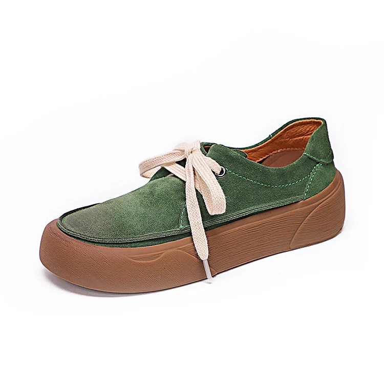 Autumn Retro Solid Leather Flat Casual Shoes