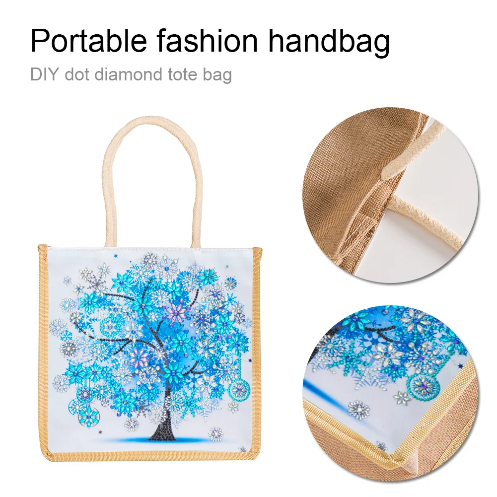 5D Diamond Painting Handbag DIY Winter Linen Shopping Storage Bags