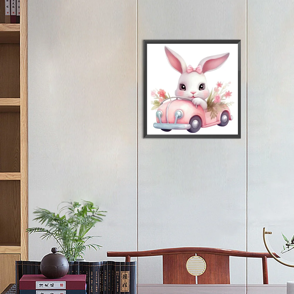 Full Round Diamond Painting 30*30cm - Pink Car Bunny