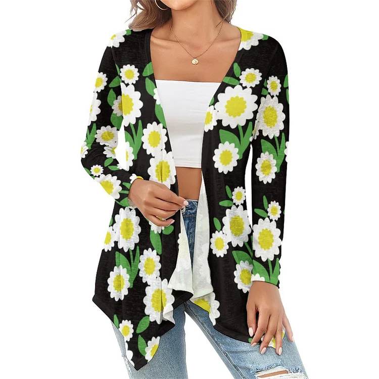 Women's Knitted Cardigan Flower-daisy-repeat-white-black customized, personalized, gift