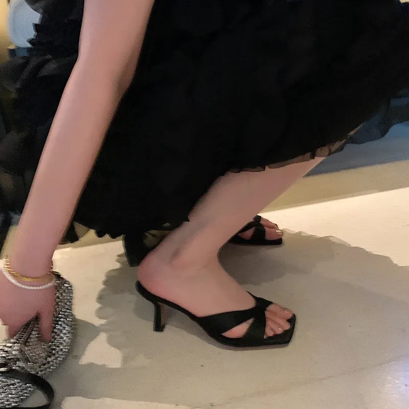Churchf Churchf Comfort! Champagne Slippers Women Wear Retro Open Toe With French Heels