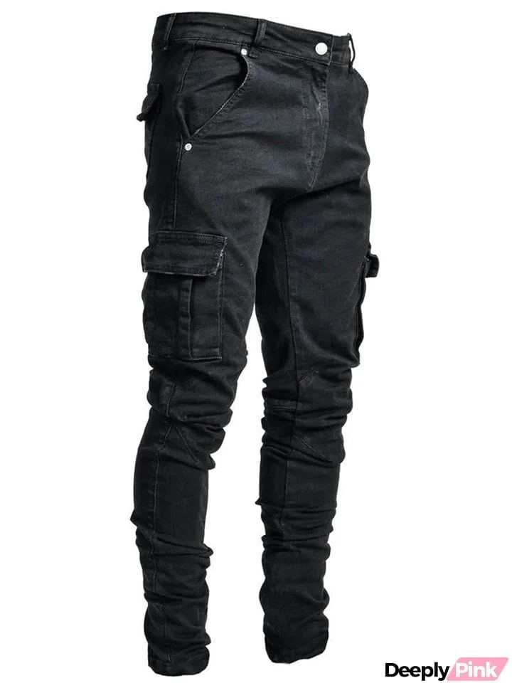Super Cool Tight Cargo Jeans With Side Pockets For Men