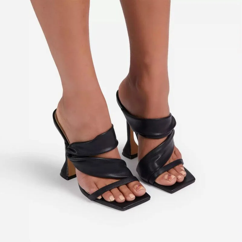 Large Size 2021 Summer Elegant Gold Women's Slides FashionHigh Heels Mules Slides Women Sandals Pumps Square Toe Ladies Shoes