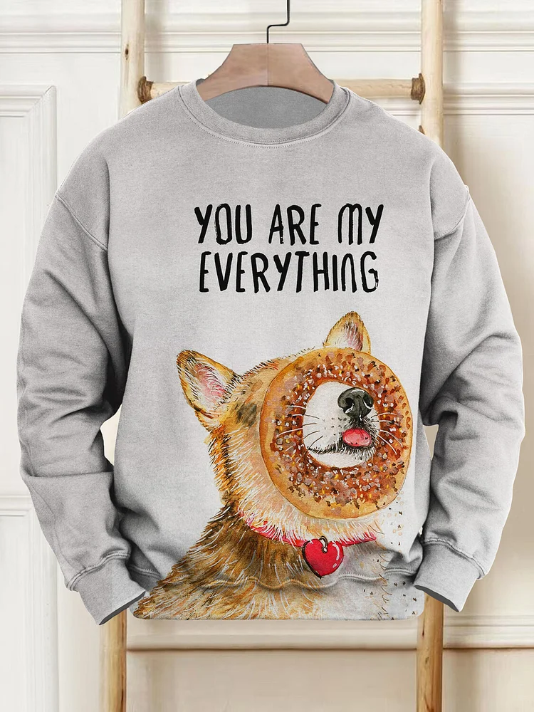 Men's You Are My Everything Dog And Donut Print Casual Sweatshirt