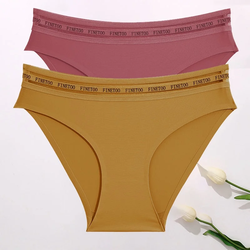 FINETOO 2PCS/Set Women Seamless Panties Lingerie Letter Underpant Ladies 7 Solid Colors L-XXL Woman Sexy Panty Briefs Underwear
