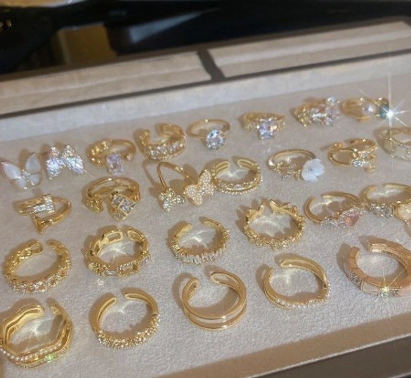 Sweet Flower Metal Plating Inlay Pearl Zircon Gold Plated Women’s Open Ring