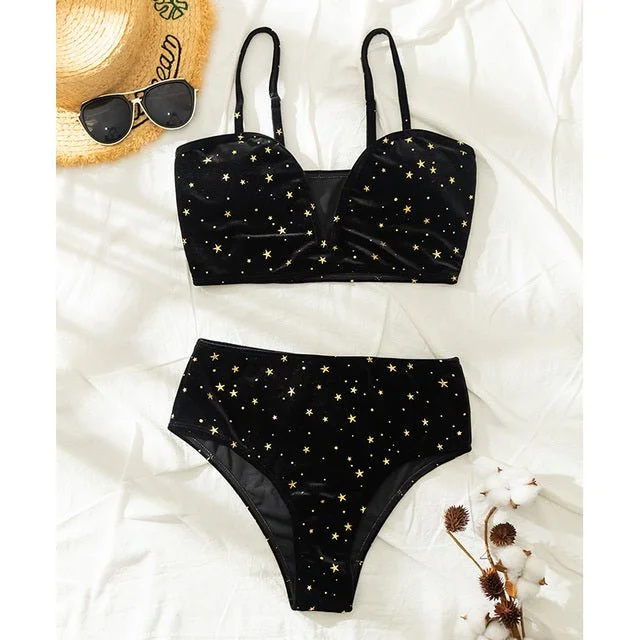 Stars in The Sky High Waist Velvet Bikini