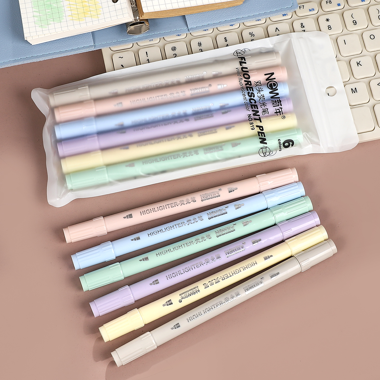 마커펜 - 6개/세트 양단 형광펜 컬러풀 대용량