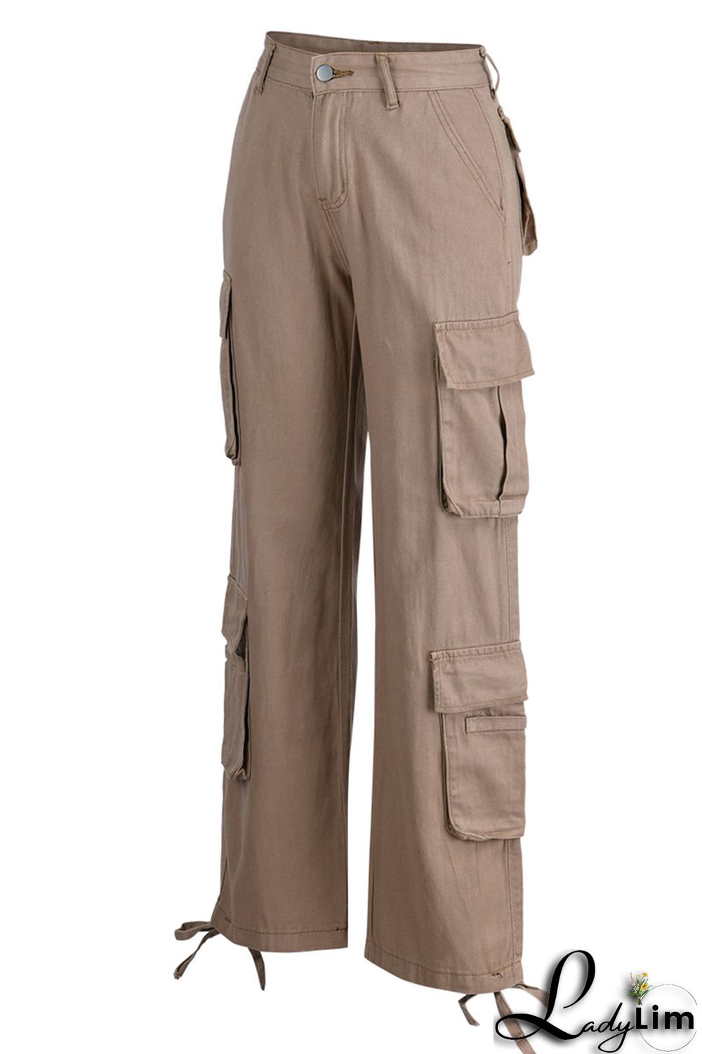 Green Street Solid Patchwork Pocket High Waist Straight Solid Color Bottoms