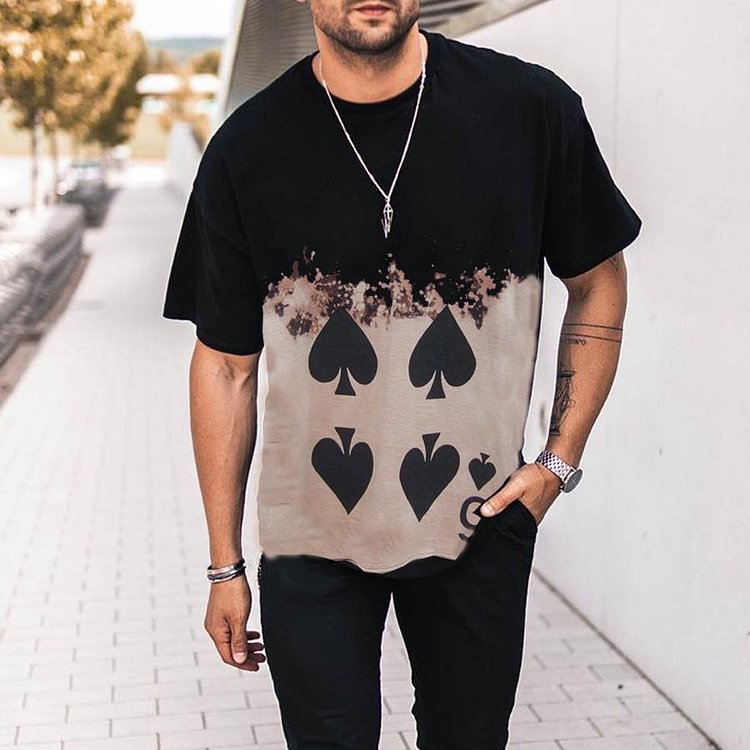 Fashion casual poker print T-shirt